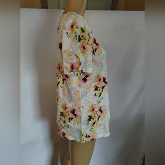 Coral Bay Floral Blouse Size M 100% Cotton Tropical Print Short Sleeve Top - Picture 4 of 6